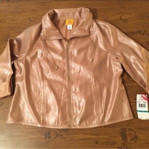New NWT Ruby Rd. 16P Metallic Gold Zipper Top Blouse Jacket Retail $74